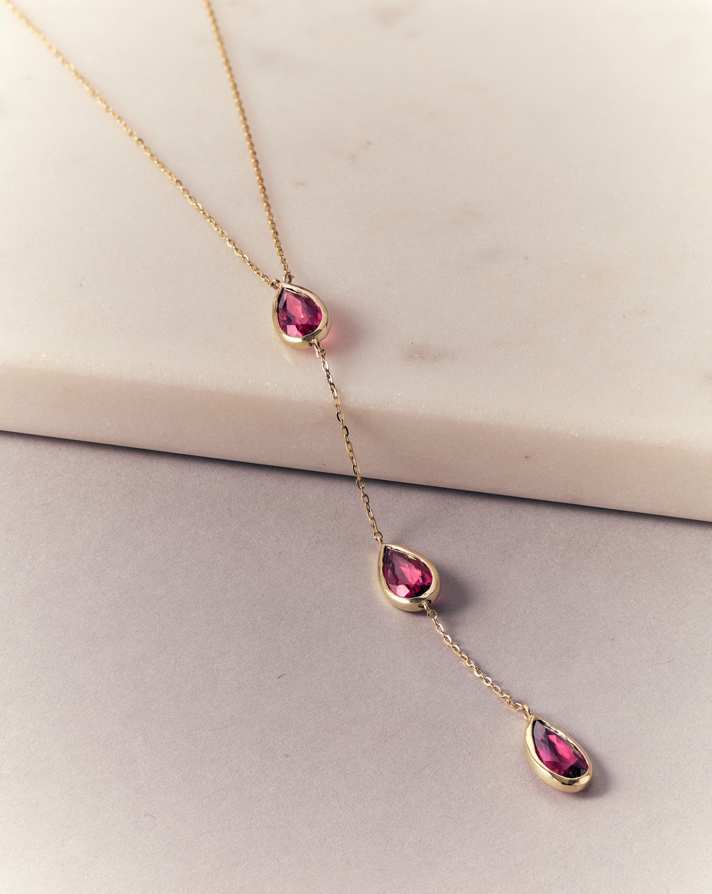RUBELLITE LARIAT NECKLACE